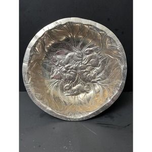 Vintage Cast Aluminum Bowl with Scene of Momma Bunny and Her Babies Playing